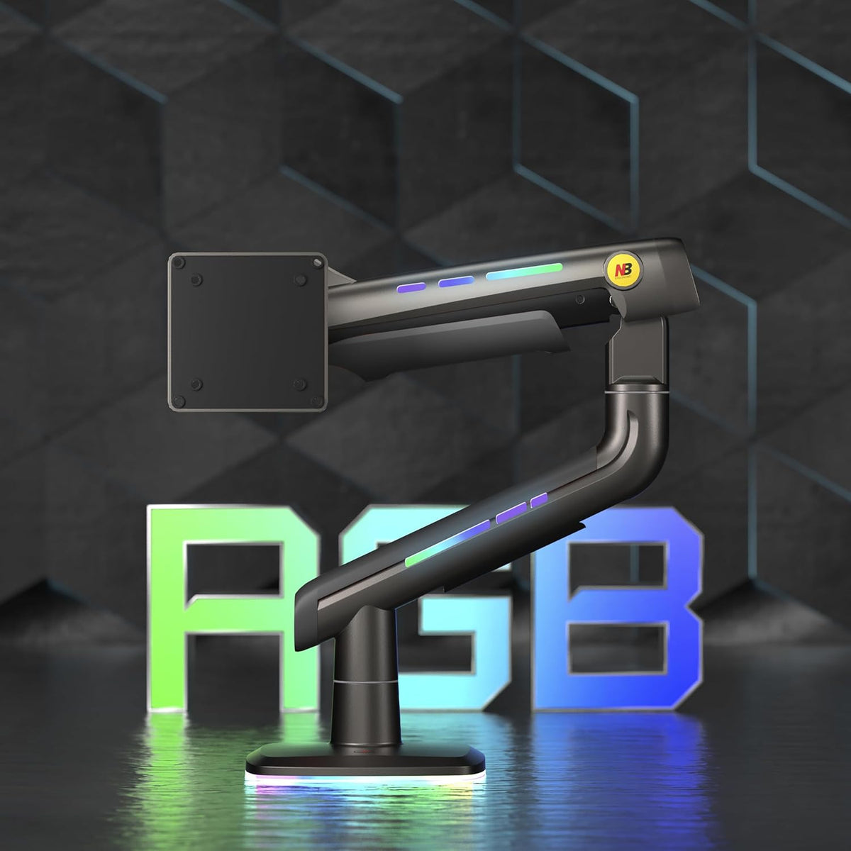NB Gaming Monitor Arm or for 32 to 60 Inches Screen, Load up to 20 kg, VESA 75/100, RGB-Light, Heavy Duty, Multi Angle Adjustable, Premium Aluminum, Green