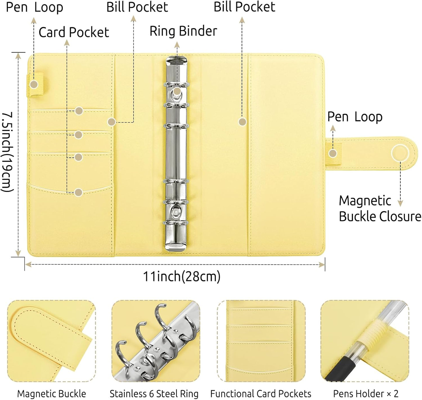 SKYDUE Budget Binder with 8pcs Zipper Envelopes, Money Organizer for Cash with 12pcs Expense Budget Sheets & 24 Blak Sticky Labels, Budget Book with Cash Envelopes, Yellow, A6 (1008HYJ-HZ_A6Yellow)