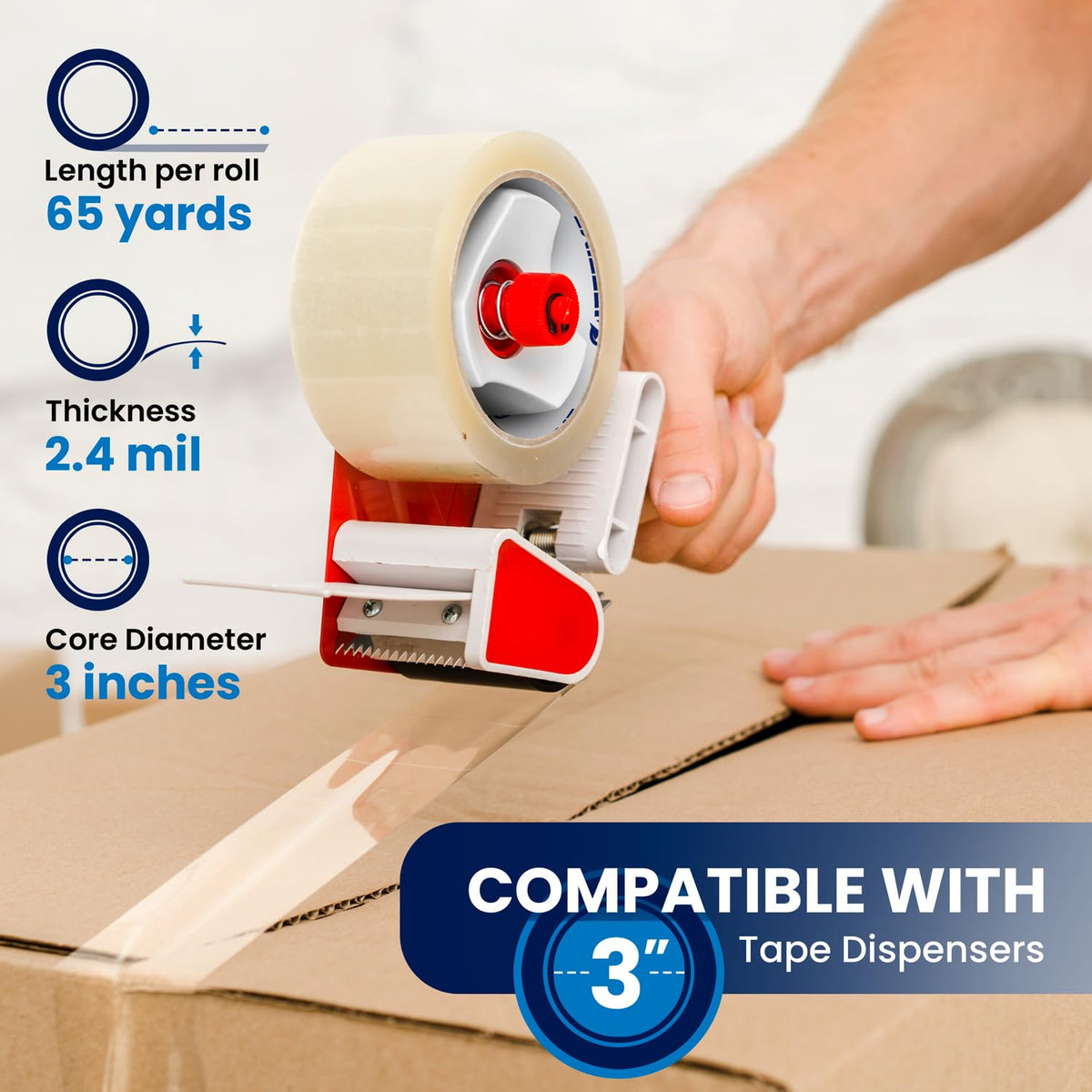 36 Rolls [Upgraded] Clear Premium Packing Tape, 65 Yards, 2.2 mil, Heavy Duty Packaging Tape for Shipping, Moving, Sealing - Stronger & Thicker