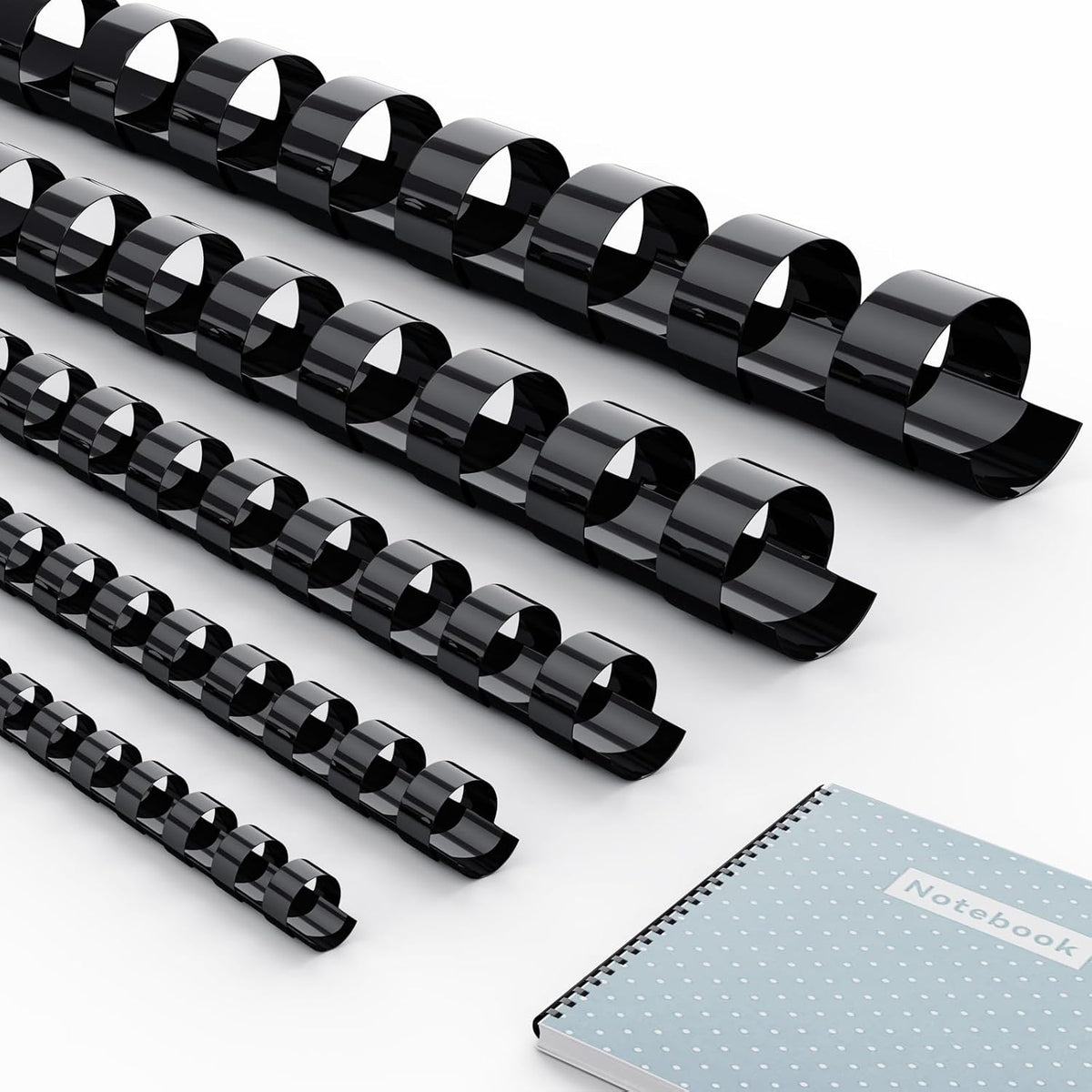 MAKEASY 100 Pack 19-Ring Comb Binding Spines for LTR, Plastic Binding Combs, 1/4Inch Diameter, 20 Sheet Capacity, Black Binding Combs