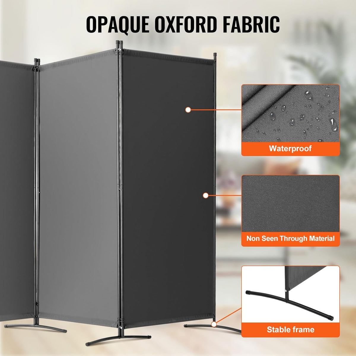 VEVOR Room Dividers, 3 Panel Room Divider, Folding Privacy Screen and Portable Partition Divider for Room Separation, Freestanding Room Partitions for Office, Bedroom, Study, Grey
