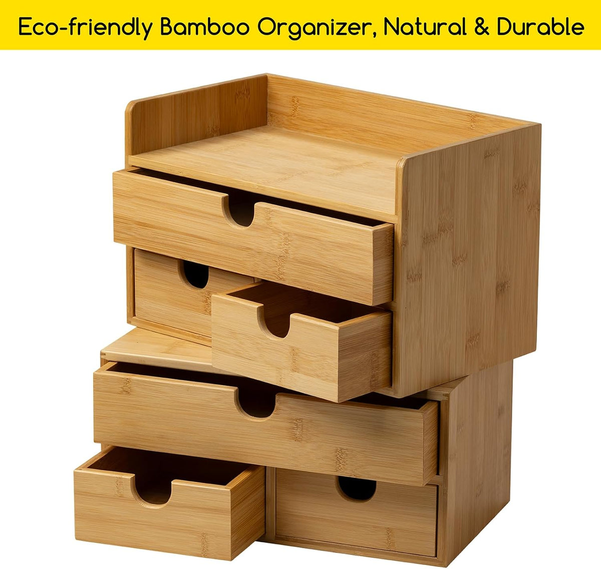 MEEDEN Bamboo Desk Organizer with Drawers: Desktop Storage Drawer Container - Tabletop Storage Organization Box for Office Home Toiletries Supplies