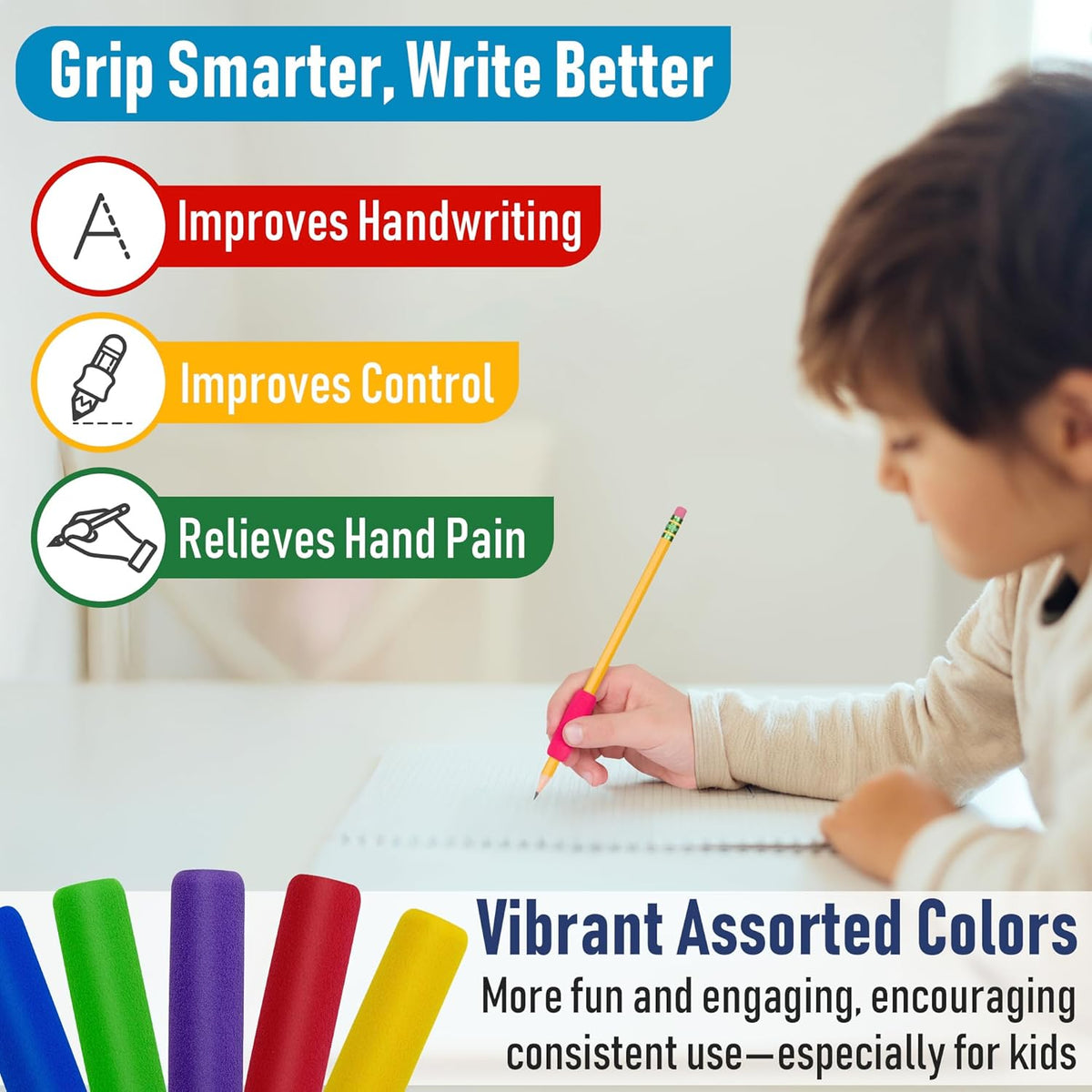 The Pencil Grip The Classics Soft Foam Pencil Grips, Ergonomic Writing Aid for Lefties and Righties, 1.5 Inch Long, Assorted Colors, 100 Pack - TPG-164100
