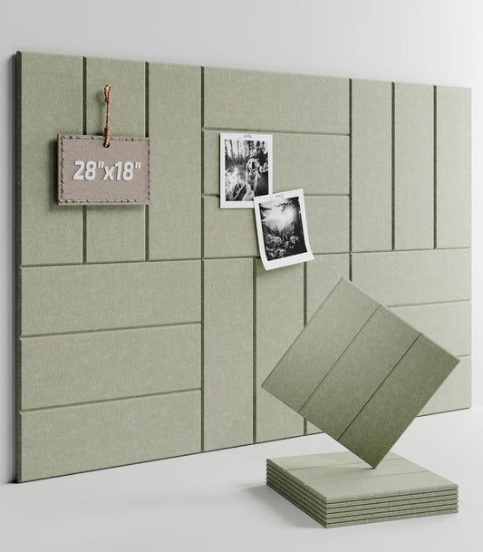 Felt Bulletin Board Tiles -28"x18" with 40 Adhesive Tabs, Cork Board Alternative for Office Decor, Push Pin Board Wall Organizer 6-Pack (Sage)