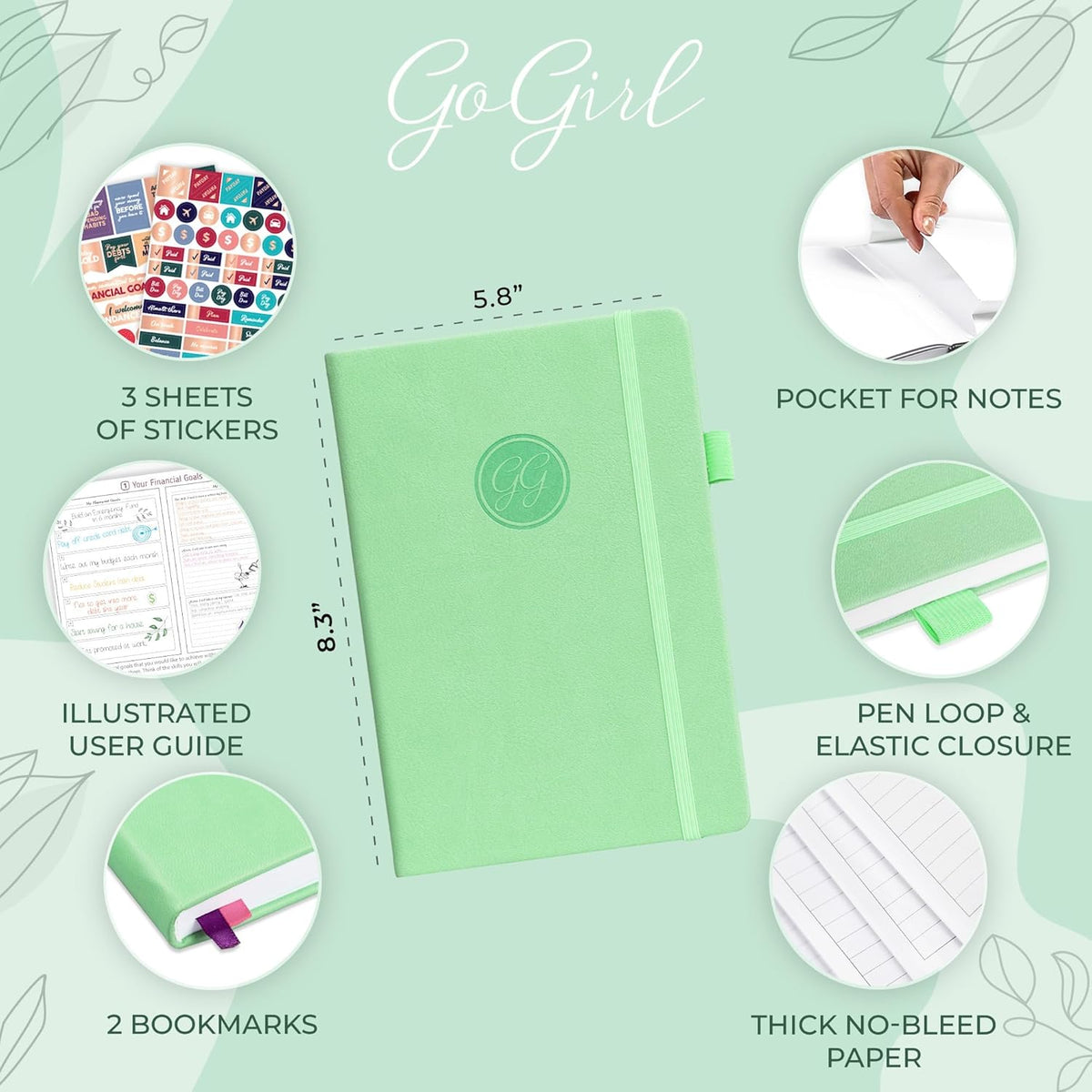 GoGirl Budget Planner – Monthly Financial Planner Organizer Budget Book. Expense Tracker Notebook Journal to Control Money, A5 (Mint Green)