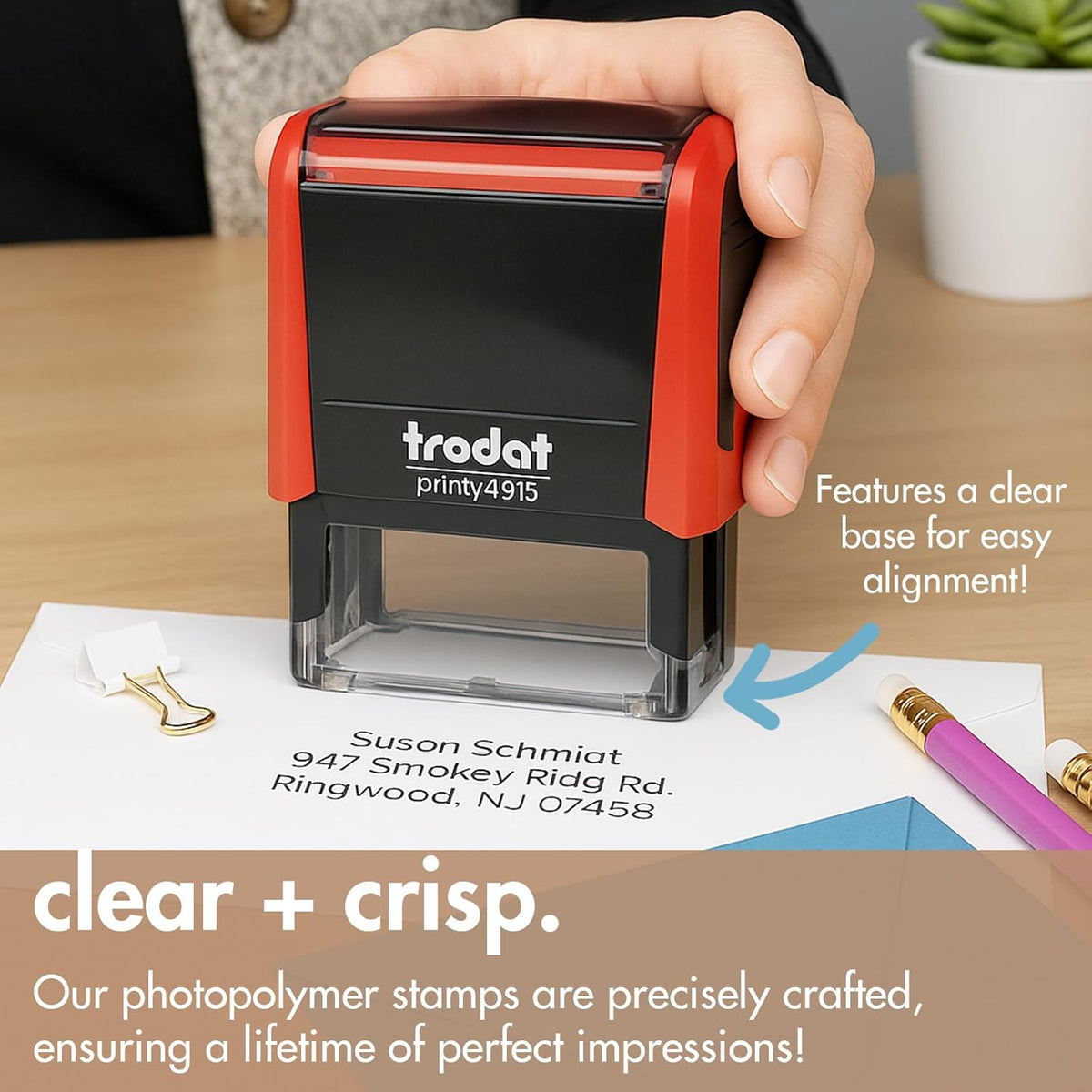 Custom Stamps Self Inking - Personalized Rubber Stamp Set – Use for Address, Logo, Signature, Return Address, Name Stamp - Multiple Font, Ink Color Options (Square)