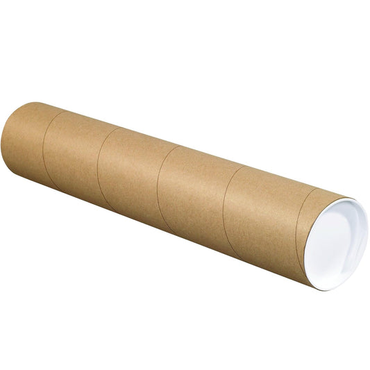 BOX USA BP4024K Mailing Tubes with Caps, 4" x 24", Kraft (Pack of 15)