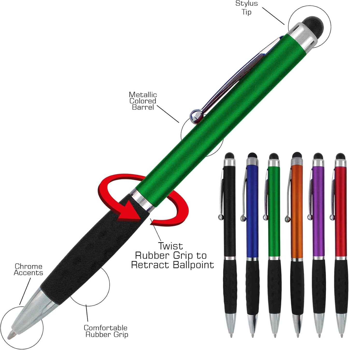 Stylus Pens -2 in1 Capactive Touch Screen with Ballpoint Writing Pen Sensitive Stylus Tip For Your iPad iPhone Samsung Galaxy & All Smart Devices -Metallic Barrel - Assorted Colors Comfy Grips,24 Pack