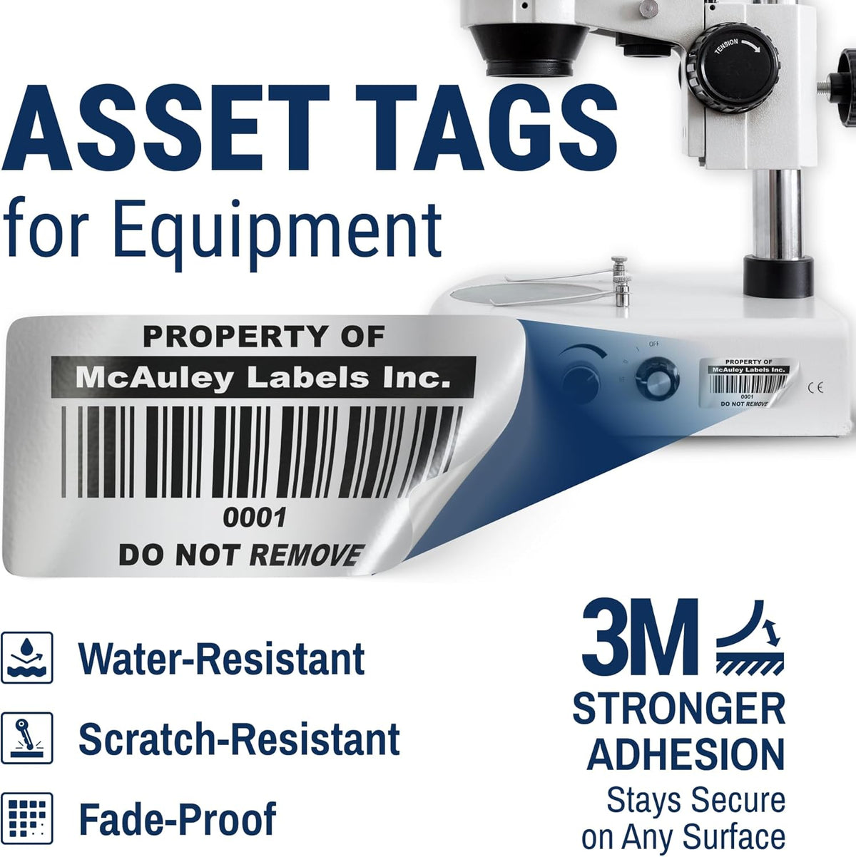 McAuley Labels Custom Asset Tags for Equipment - Numbered, Permanent - Heavy Duty Metalized Polyester, Stronger Adhesive - Barcode Label - 2x1