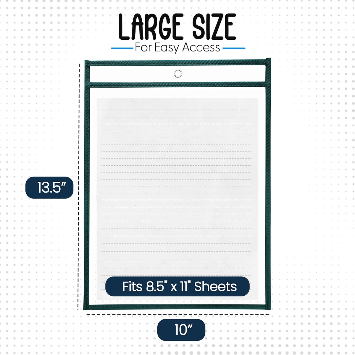 Essex Wares - 6 Pack, Forest Green, Water-Resistant Dry Erase Pocket Document Protectors, 10" Wide x 13.5" Tall - Dry Erase Clear Plastic Sleeves - Reusable & Easy Erase Plastic Invoice Holders