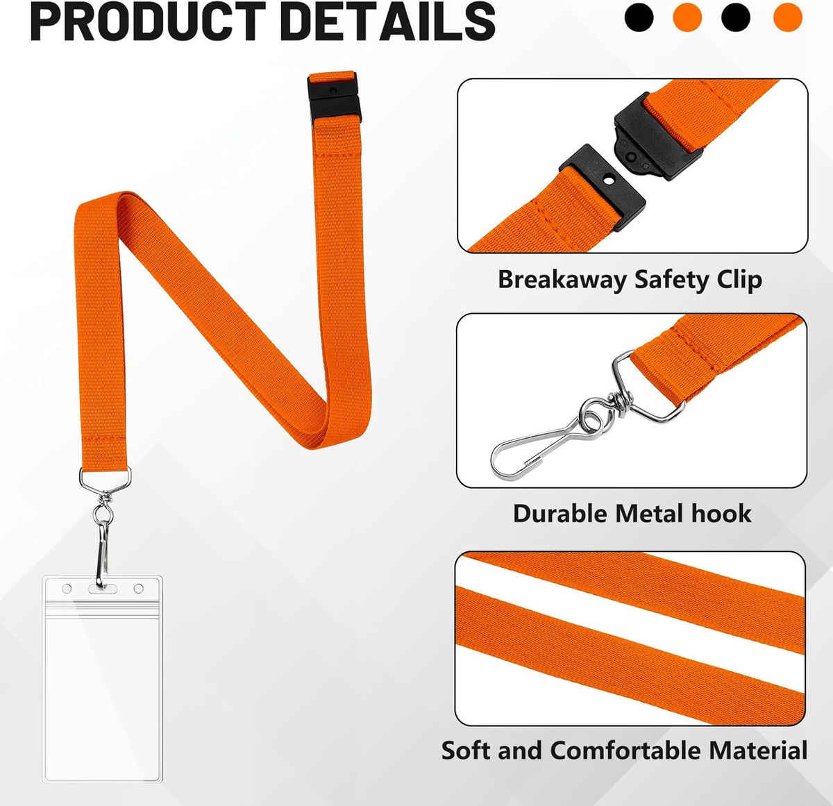 12 Pack Orange Breakaway Lanyards with Waterproof Badge Holders, Metal Hook, Polyester Neck Straps for ID Cards, Events, Office, and Schools