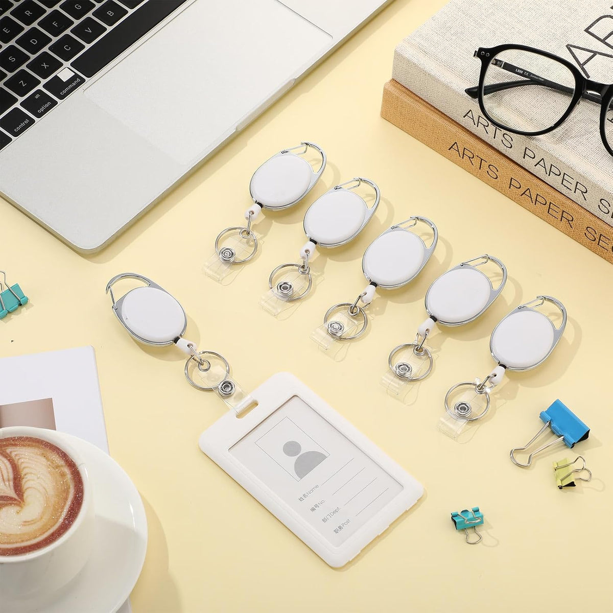 Honoson 50 Pcs Heavy Duty Retractable Badge Reels Batch ID Badge Holder Retractable Clip Bulk Key Holder with Ring for Office Worker Employee, Doctor Nurse Gifts (White)