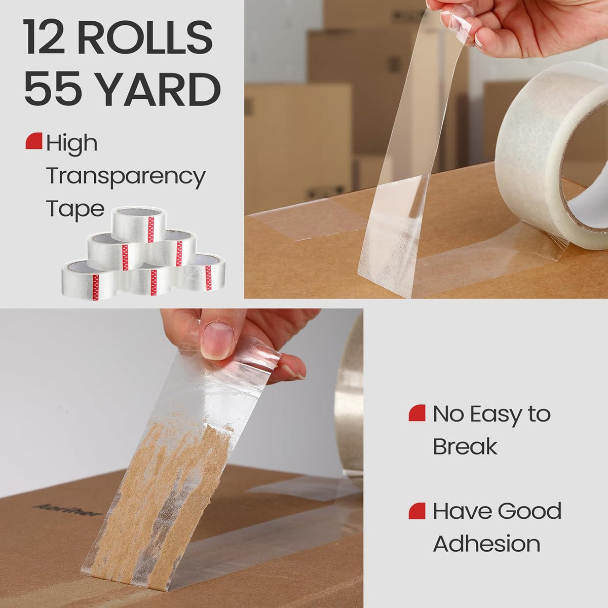 2 Pack Packing Tape Dispenser Gun with 12 Roll Packing Tape 2 Inch Gun 2.7 Mil Heavy Duty Packaging for Shipping, Moving, Carton and Box Sealing(Black)