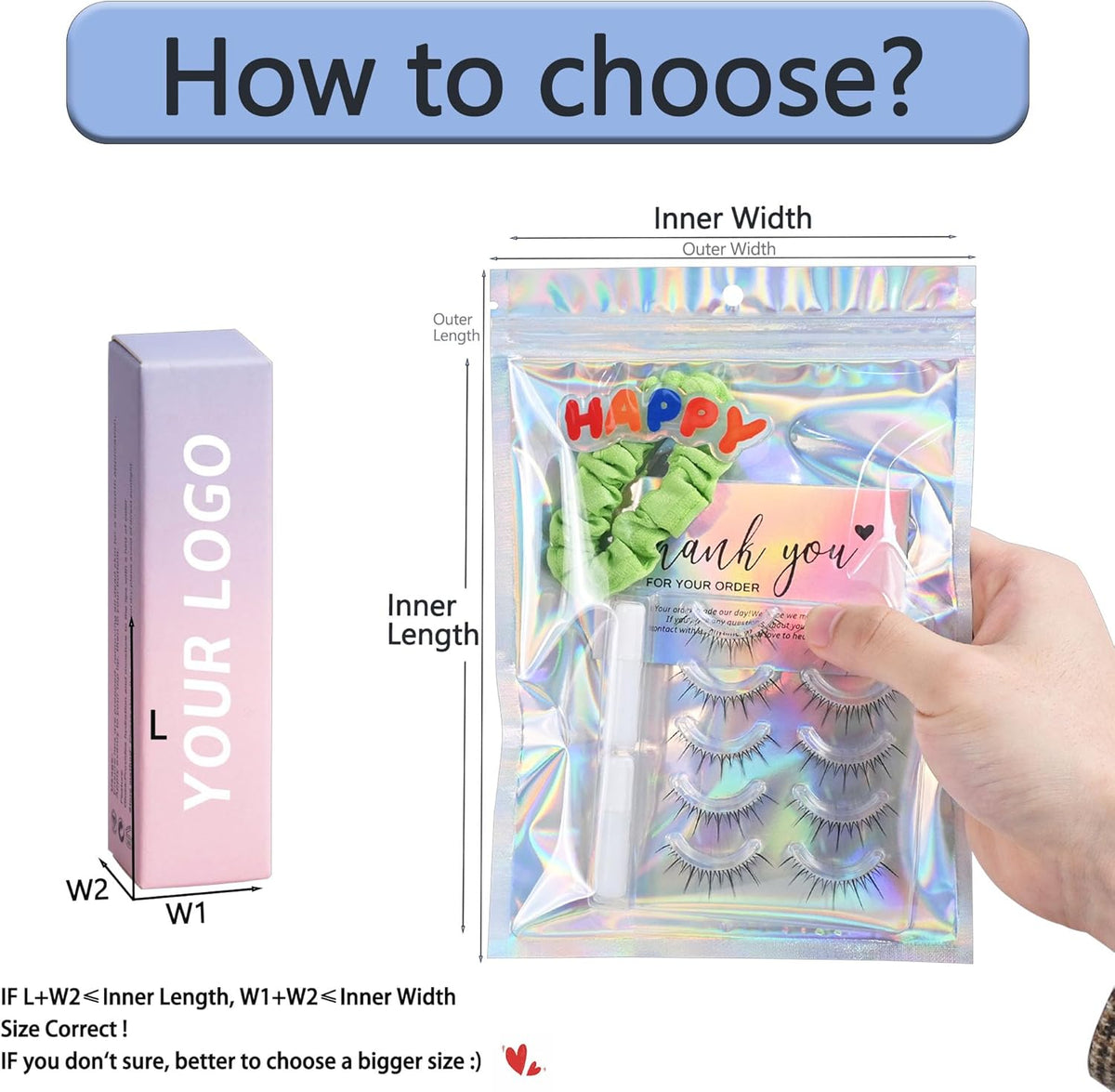 100 Pack Holographic Resealable Plastic Bags for Food Storage, Zipper Bags with Clear Front Window, Packaging Pouch for Small Business (100 Pack, 3.2x5.2 inch)