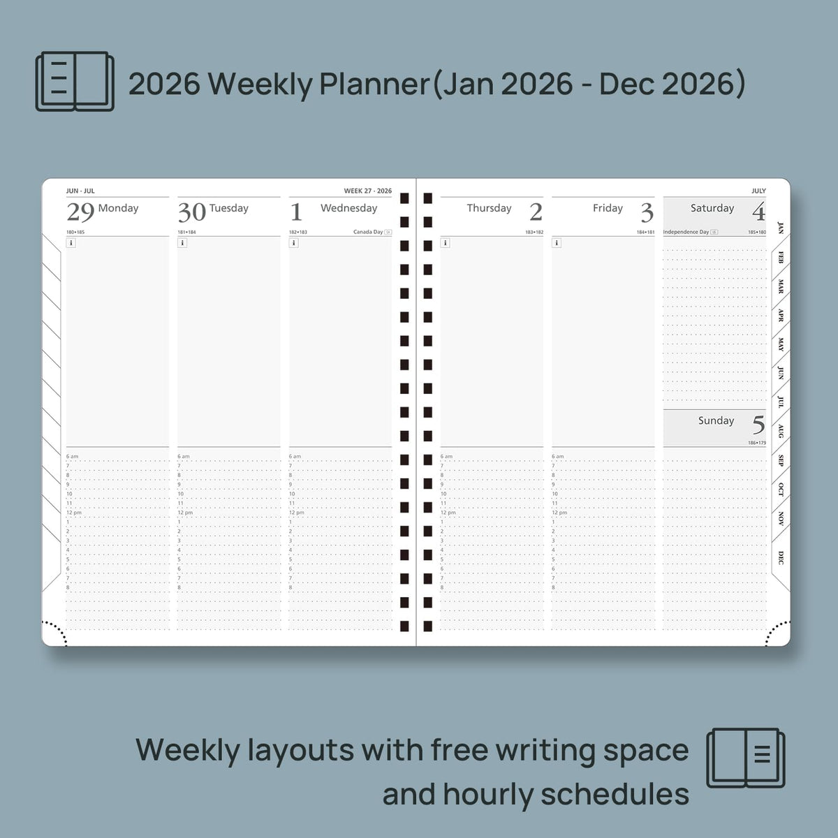 POPRUN 2026 Planner (Large Size 10'' x 8'' Wire-Bound Hard Cover) Daily Weekly and Monthly Calendar - Agenda 2026 (Jan.2026-Dec.2026) with Hourly Schedule, Monthly Tabs - Orange