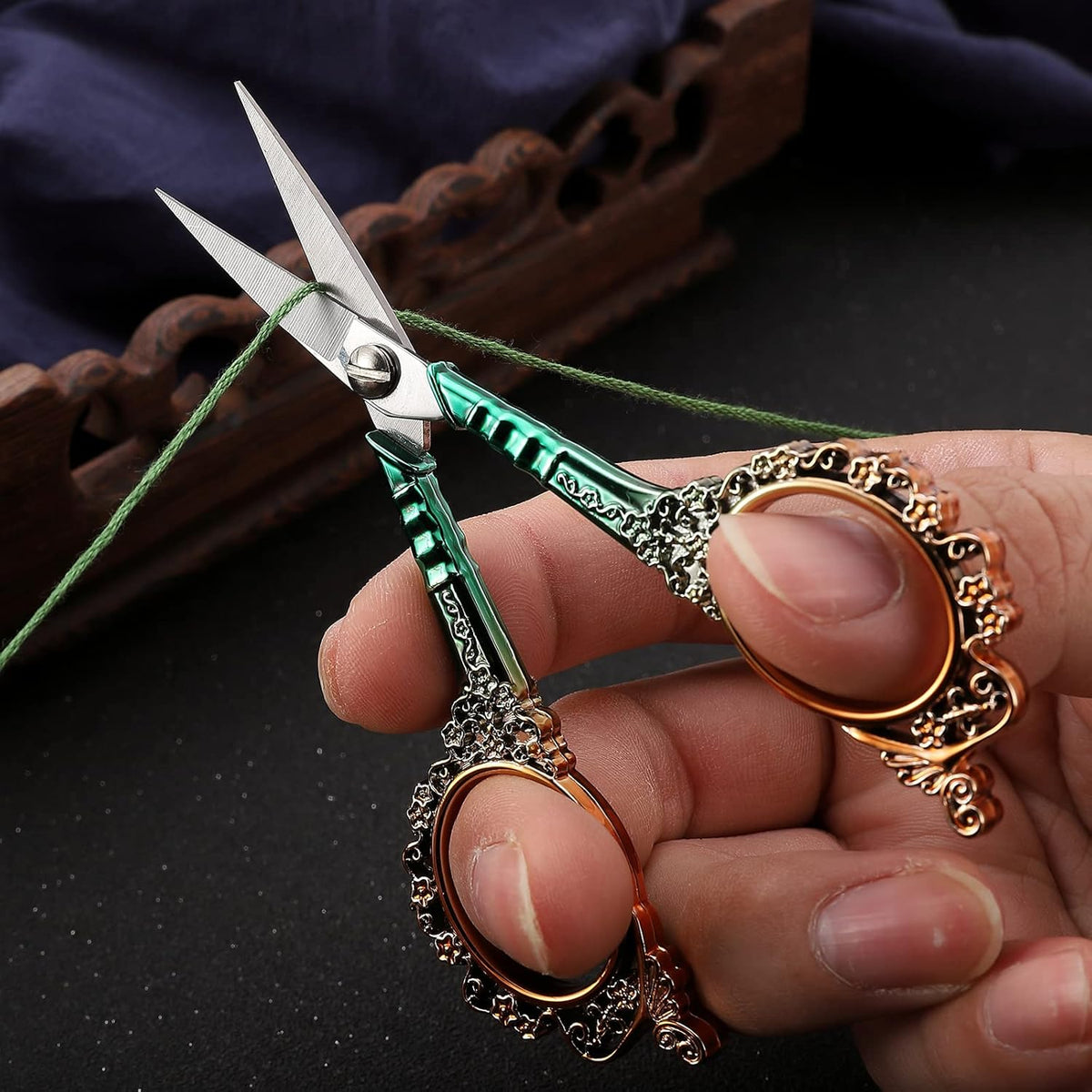 Sewing Scissors Sharp Embroidery Scissors with Sheath, Craft Scissor for Needlework Artwork Threading Cross Stitch Handicraft DIY Tool, 4.5in Gold Green Shears