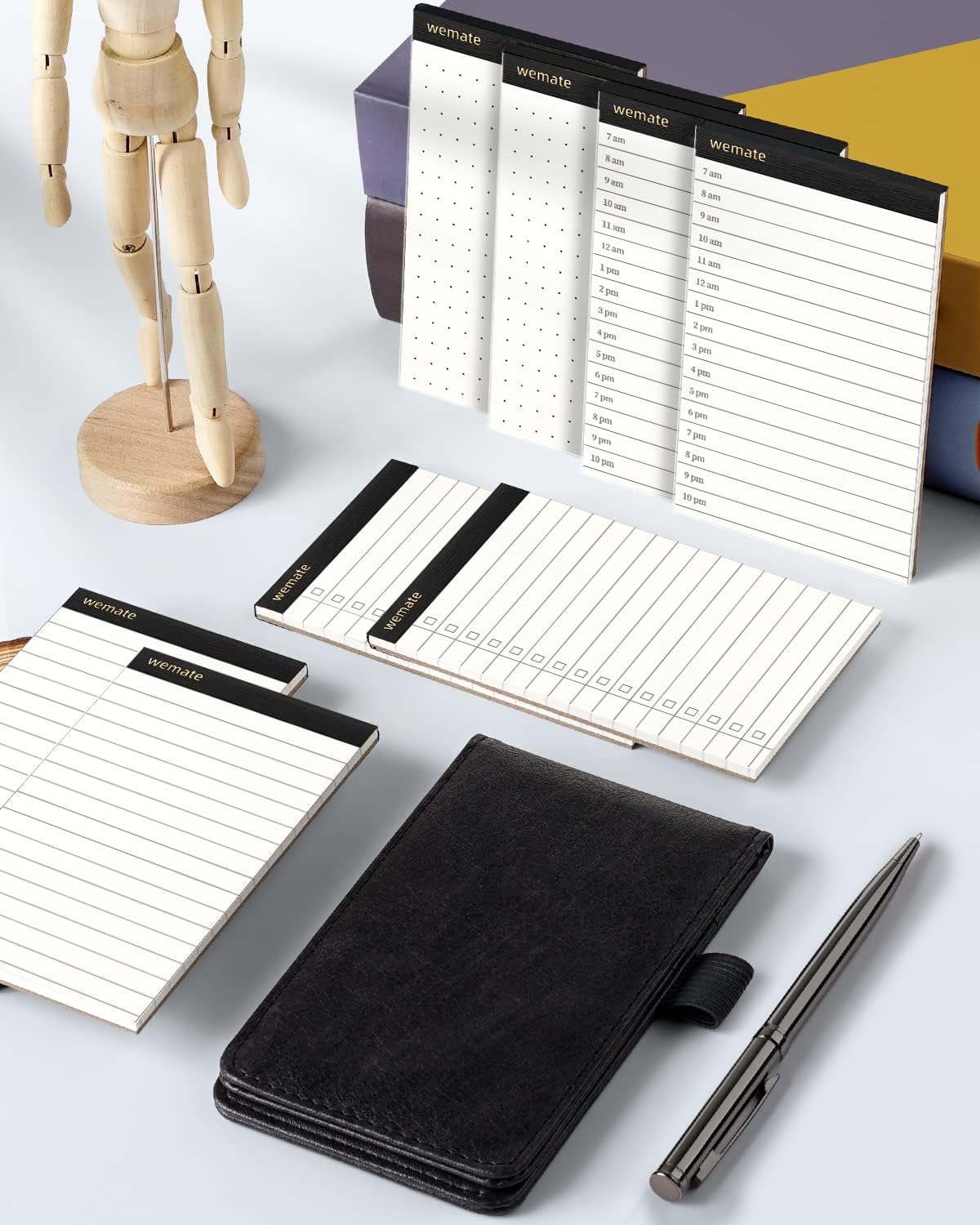 WEMATE 10 Pieces Small Notepad Holder Set Pocket Notebook - Included Mini Pocket Notepad Holder Set with 8 Memo Book Refills and Metal Pen for Meetings, Daily Records, and Notes 3 x 5 Inch (Green)