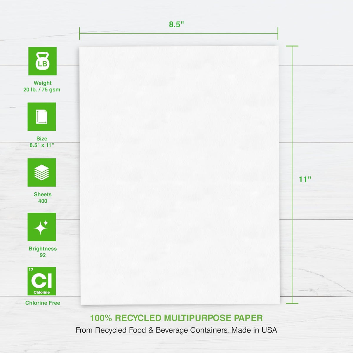PrintWorks 100% Recycled Printer Paper 8.5" x 11" White - 20 lb Copy & Multipurpose Computer Paper - 8 Packs, 3200 Sheets - Made in the USA - 92 Bright - Printer & Copier Compatible (00018-8)