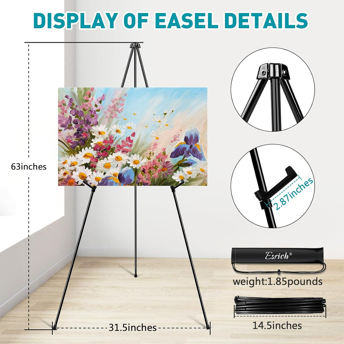 ESRICH 8 Pack Easel Stand for Sign, 63" Easels for Display, Lightweight Metal Easels for Signs Wedding Logos,Arts, Painting,Adjustable Easel Stand with Storage Bag