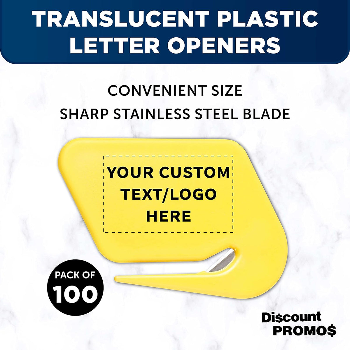 Custom Translucent Plastic Letter Openers Set of 100, Personalized Bulk Pack - Perfect for Home or Office - Yellow