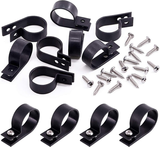 Swpeet 60 Pack Black 1 Inch Nylon Plastic R-Type Cable Clips Clamp Kit, Nylon Screw Mounting Cord Fastener Clips with 60 Pack Screws for Wire Management