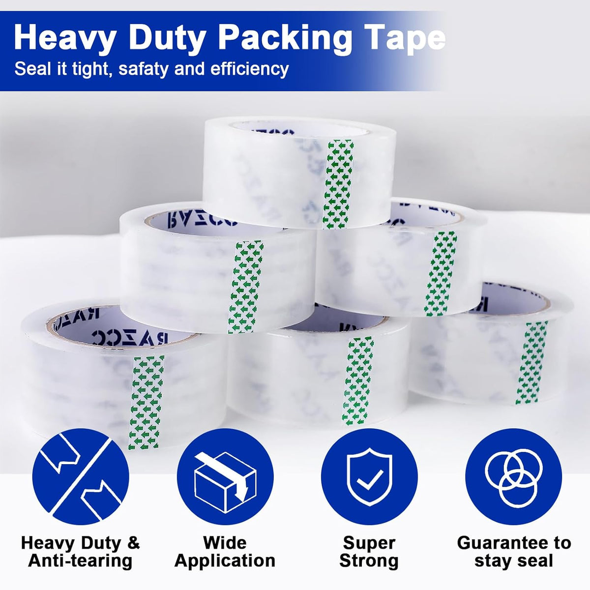 Clear Packing Tape, 36 Rolls Heavy Duty Packaging Tape with Dispensers for Packing Shipping Moving and Sealing, Thicker Packing Tape-2" x 65 Yards Per Roll, 2340 Total Yards