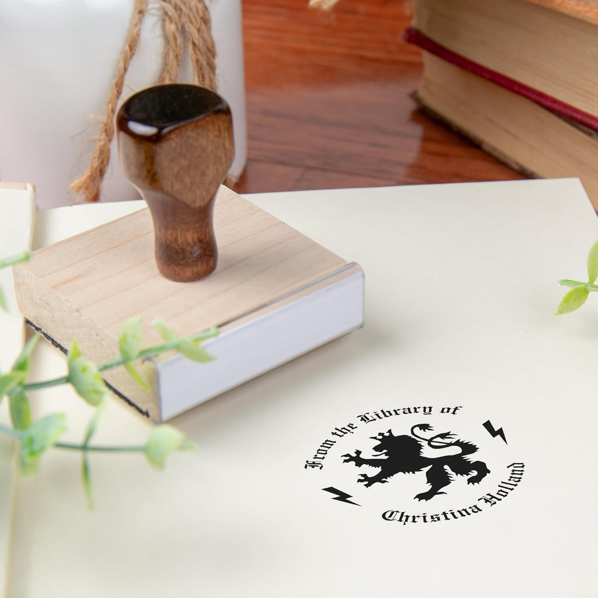 from The Library of Embossers & Stamps for Fantasy Book Readers | Custom Embosser | Custom Stamp | Ex Libris | Elevate Your Fantasy Collection of Stories and Novels (Design 9, Wood Hand Stamp)