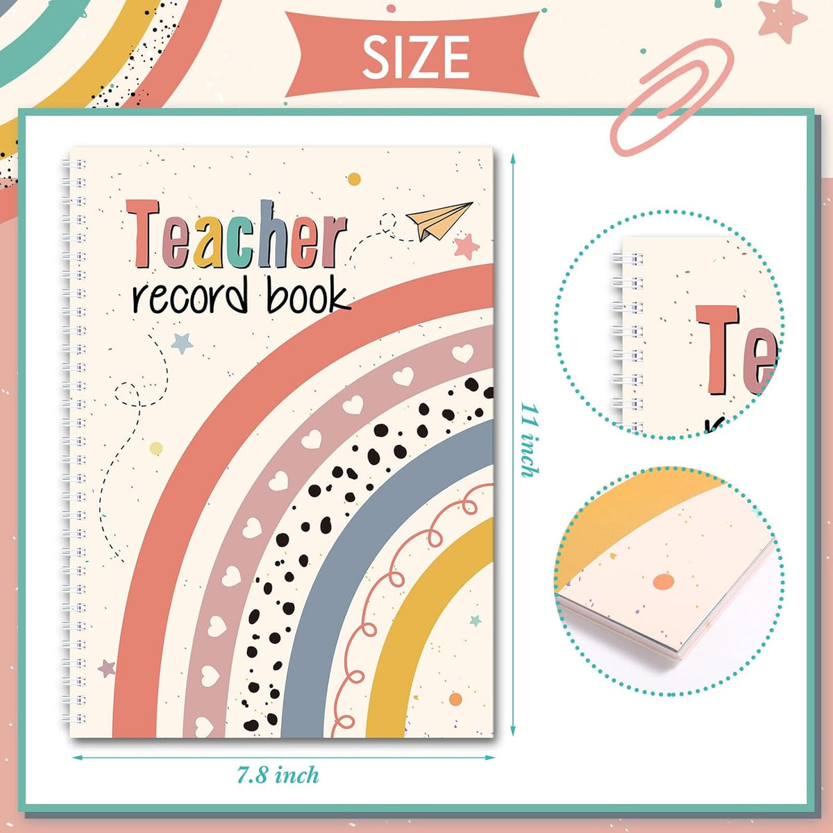 Teacher Record Book Teacher Grade Book Spiral Bound Record Class Gradebook Office Favors Gift for Classroom Attendance Supplies Decoration Double Sided Color Printing(Boho Heart Dot)