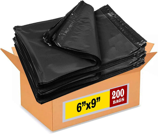 iMBAPrice (200-Pack) Black Poly Mailers 6x9 Inch Small #1 Color Poly Mailing Shipping Envelopes Bags, Self Seal Adhesive Waterproof and Tear Proof (Total 200 Bags)