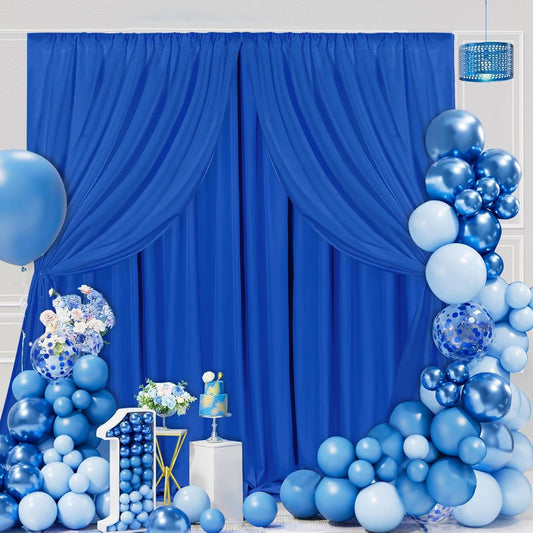 Royal Blue Backdrop Curtains Polyester: 6 Panels 5ft x 10ft Photography Backdrop Drapes - Wedding Party Birthday Decorations