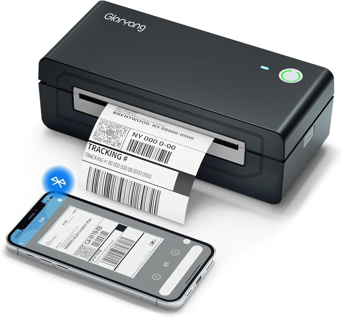 Bluetooth Thermal Shipping Label Printer, 4X6 Inkless Label Machine for iOS, Android, Laptop, Wireless Printer for Small Business, Compatible with Amazon, UPS, Shopify, Black