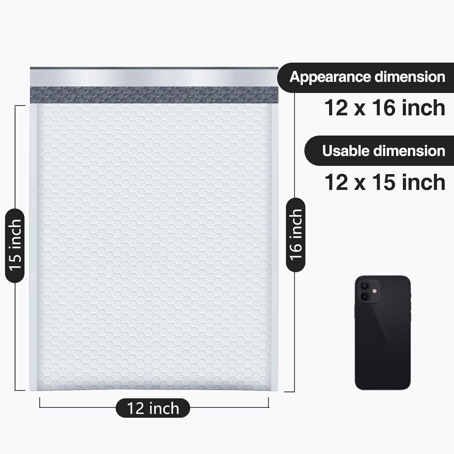 UCGOU Bubble Mailers 12x16 Inch 40 Pack Usable Size 12x15 Inch Large Padded Envelopes White Waterproof Packaging Bags for Shipping Self Seal Strong Adhesion Envelopes for Jewelry Makeup Supplies