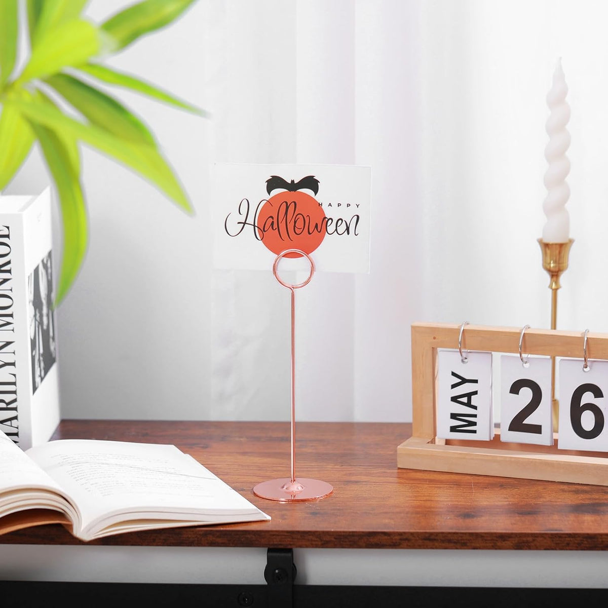 Urban Deco 16 Pieces Table Card Holder 8 inches Table Number Holders Place Steel Card Holders for Photos, Food Signs, Memo Notes, Weddings, Restaurants, Birthdays (Rosegold)