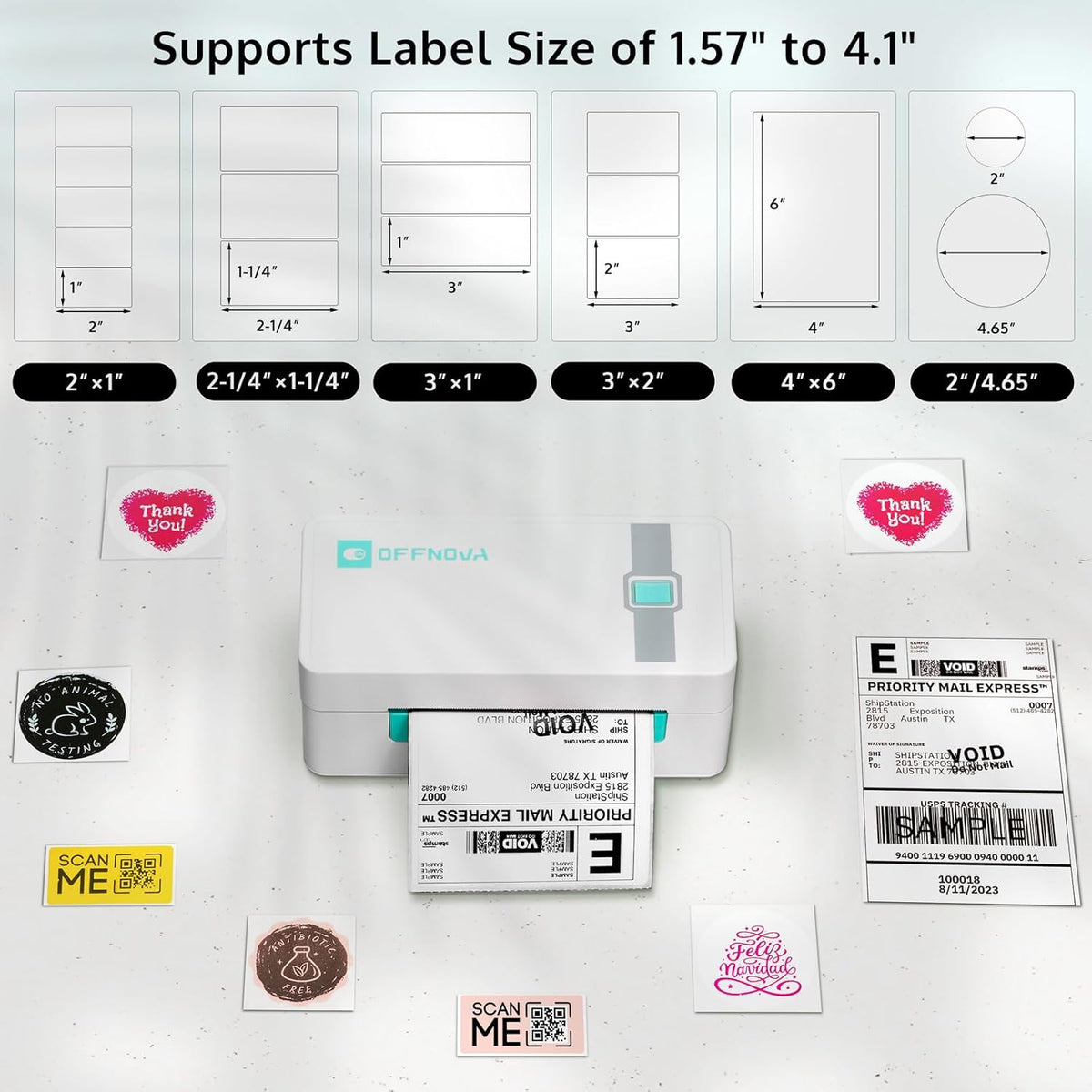 OFFNOVA Shipping Label Printer, Bluetooth Thermal Label Printer 4x6 for Small Business and Shipping Packages, Supports Windows Mac iOS Android, Works with USPS Ebay Shopify Etsy