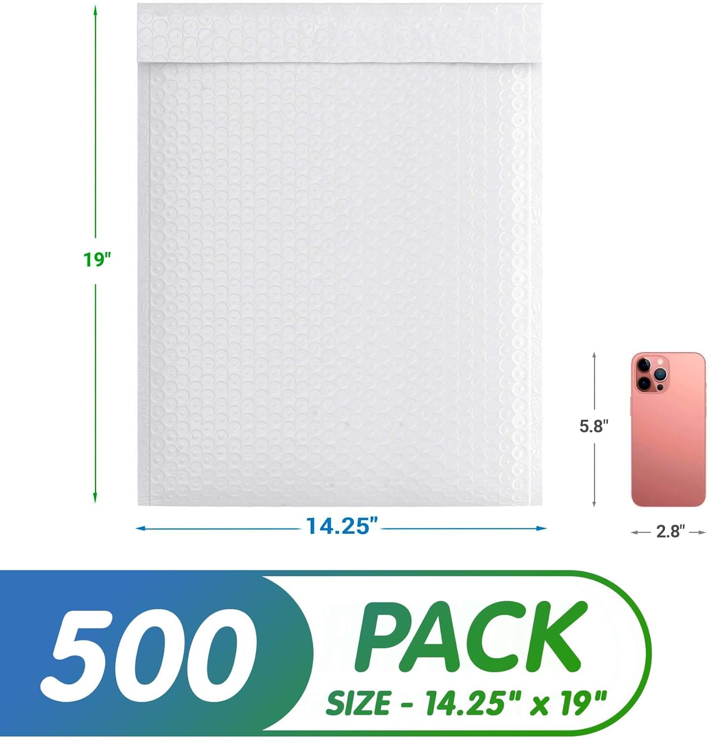 White Poly Bubble Mailers Self Seal, 14.25 x 19 Inch. Pack of 500 Bubble Packaging Envelopes for Shipping. Durable Padded Envelopes Waterproof. Self Seal Padded Mailers. Shipping Packages