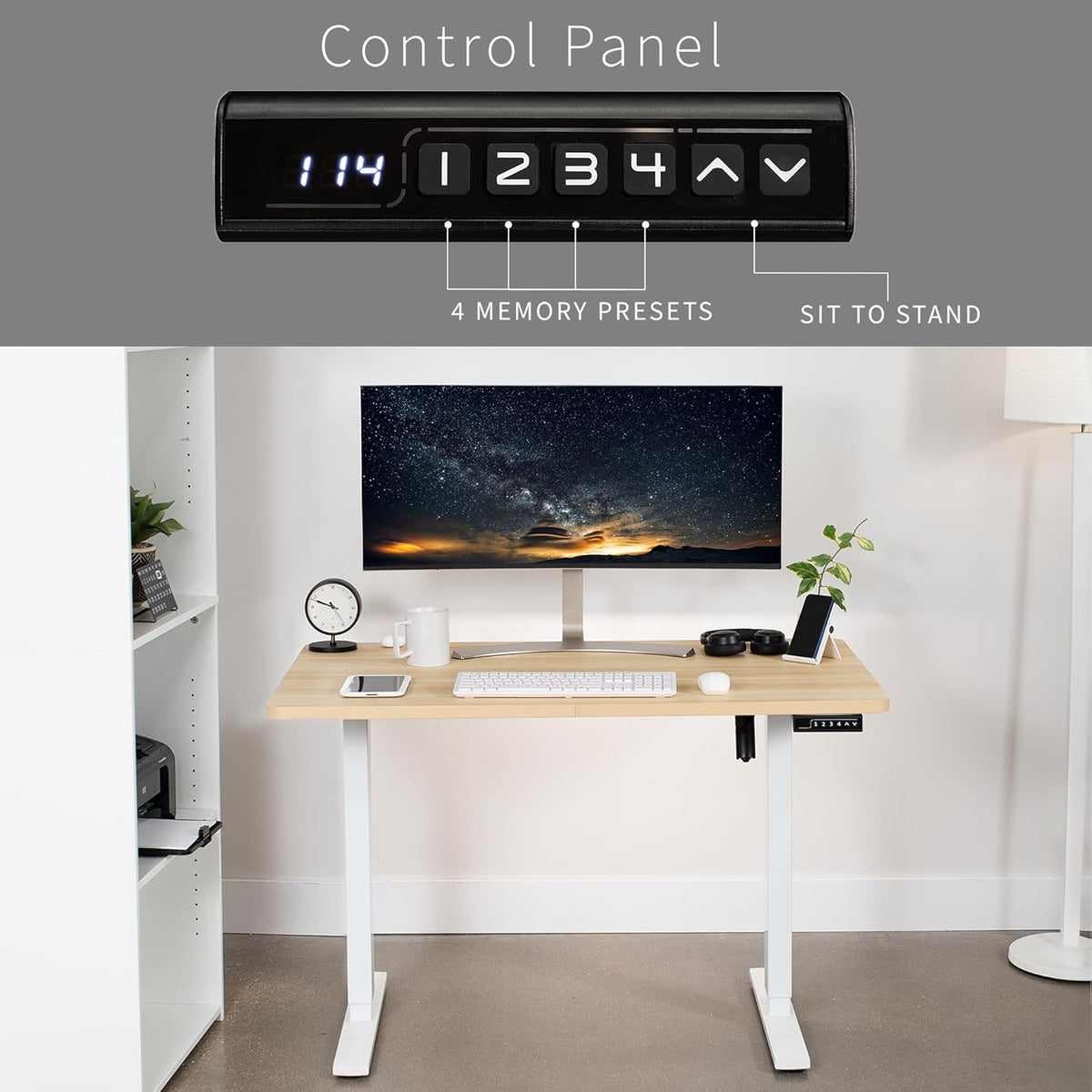 VIVO Electric 48 x 30 in Standing Desk, Memory Height Adjustment, 1B Series, One-Piece Light Wood Top, White Frame, DESK-KIT-1W5C