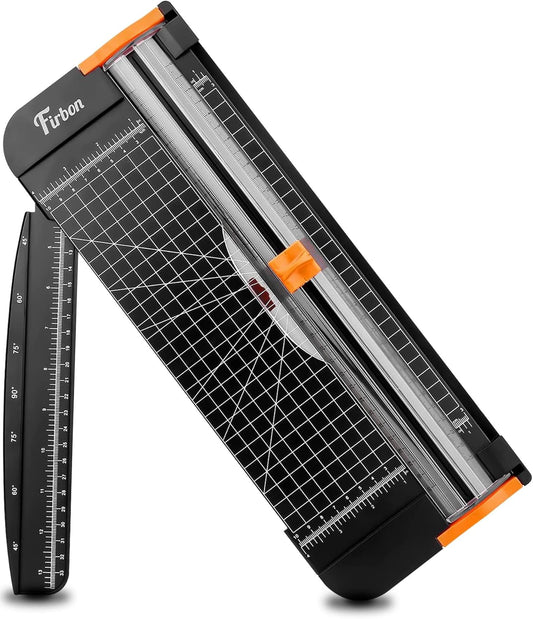 Firbon A4 Paper Cutter 12 Inch Titanium Paper Trimmer Scrapbooking Tool with Automatic Security Safeguard and Side Ruler for Craft Paper, Coupon, Label and Cardstock (Black)