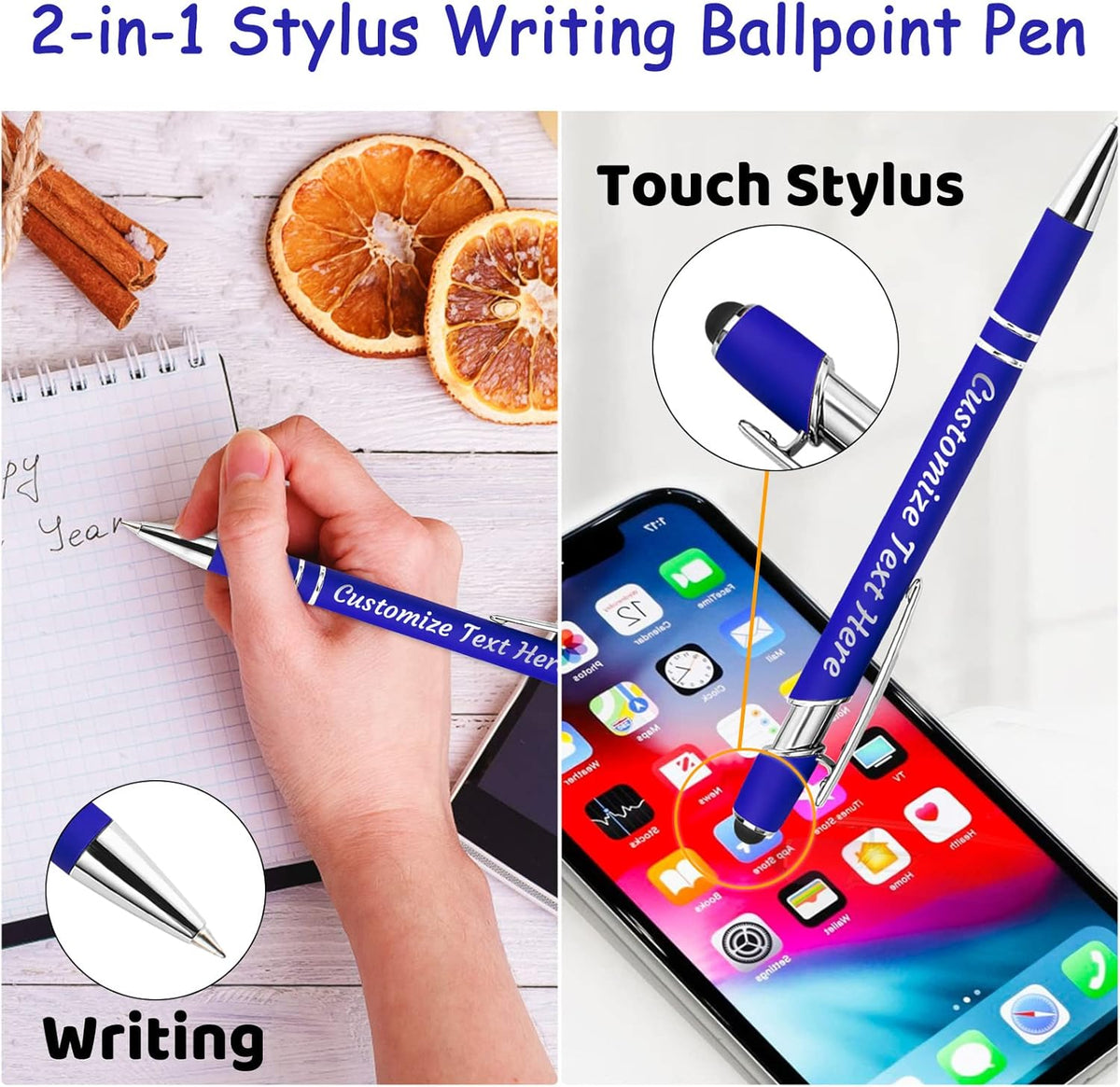 Personalized Pens Bulk 150 with Name Custom Engraving Ballpoint Pens with Stylus Tip Customized Smooth Writing Pens Personalized Gifts for Anniversary Birthday or Graduation(Black,Black Ink)