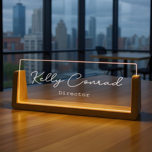 Custom Name Plate for Desk with Light Up Acrylic & Wooden Base - Personalized Office Sign for Teacher, Boss, Coworker - Employee Appreciation Gift for Educators Professionals