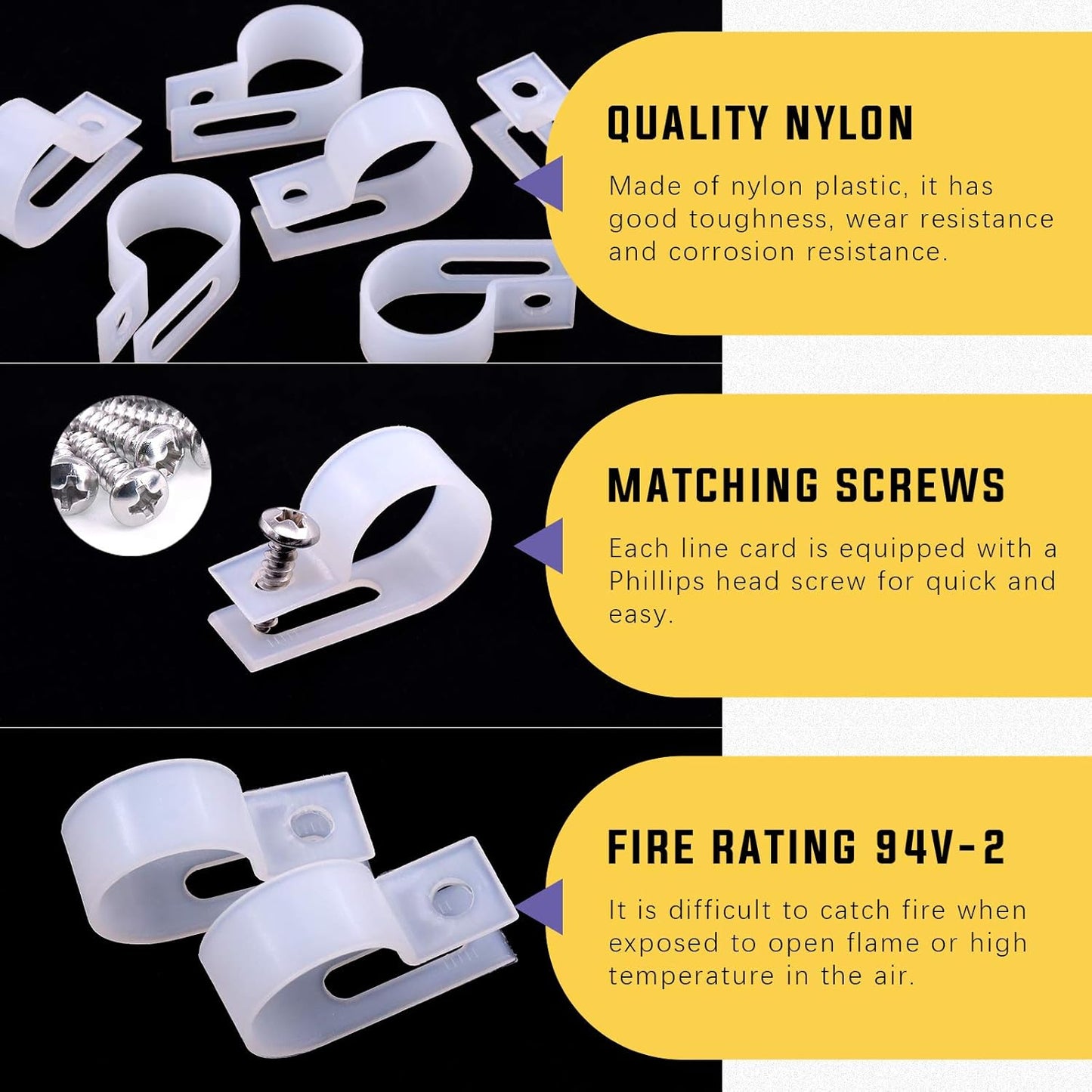 Swpeet 60 Pack White 3/4 Inch Nylon Plastic R-Type Cable Clips Clamp Kit, Nylon Screw Mounting Cord Fastener Clips with 60 Pack Screws for Wire Management (3/4 Inch, White)