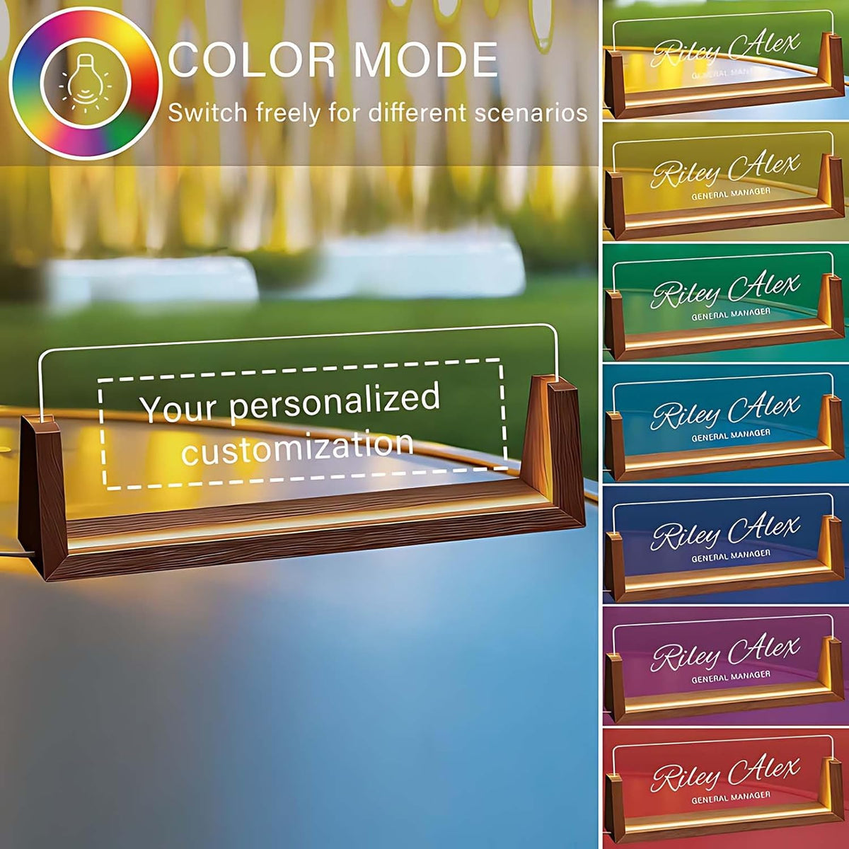 Custom Light Up Office Name Plate, Personalized Desk Sign with Logo or Photo, Coworkers Team Members, Employee Appreciation Gifts