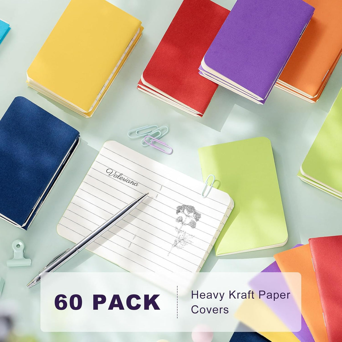 Lincia Bulk Pocket Notebook 2.5" x 4" Mini Notebooks First Day of School Small Wallet Notebooks Tiny Colored Purse Journals Lined Notepad for Kids Student Back to School Supplies(Bright Color,60 Pcs)