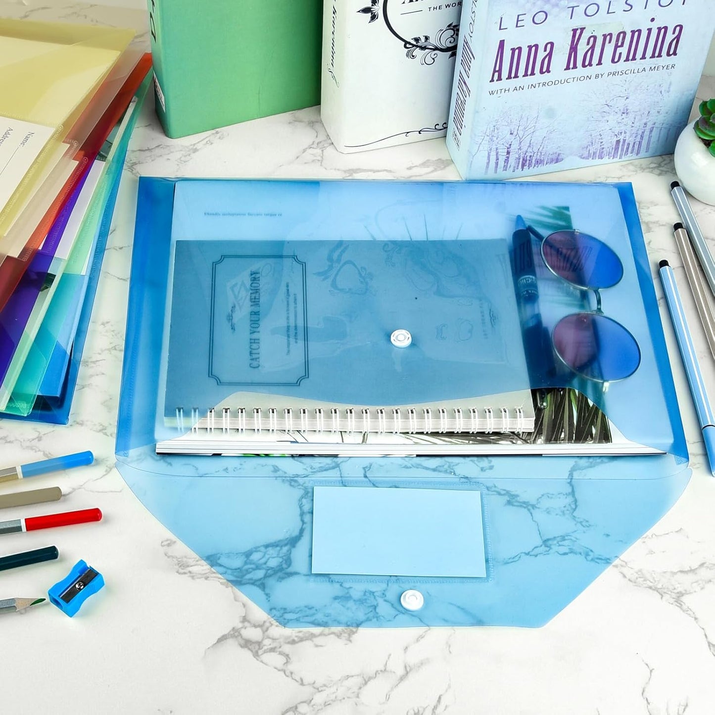 NACHLYNN 48pcs Plastic Envelopes Plastic Folders with Snap Closure, 6 Colors A4 Size Clear File Envelopes with Label Documents Folders Organizers for Home Work Office Organization