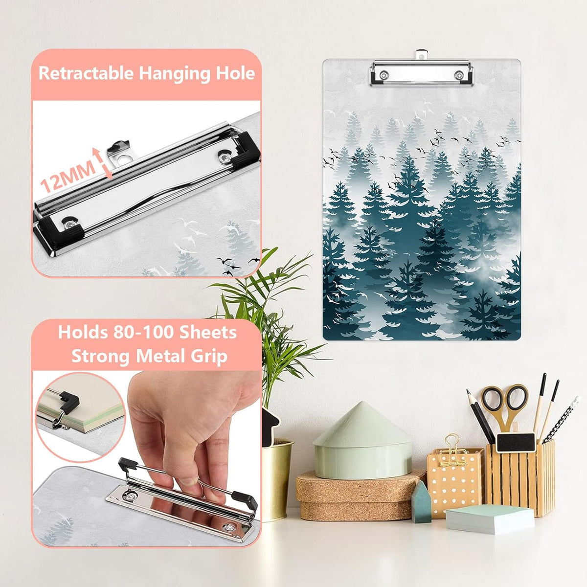 Misty Forest Plastic Clipboards,Cute Fashion Bird Clipboard Decorative 8.5" x 12.5"Standard A4 Size Clipboards,Acrylic Clipboard for Teacher,Social Worker,Students,Nurse,Office Supplies