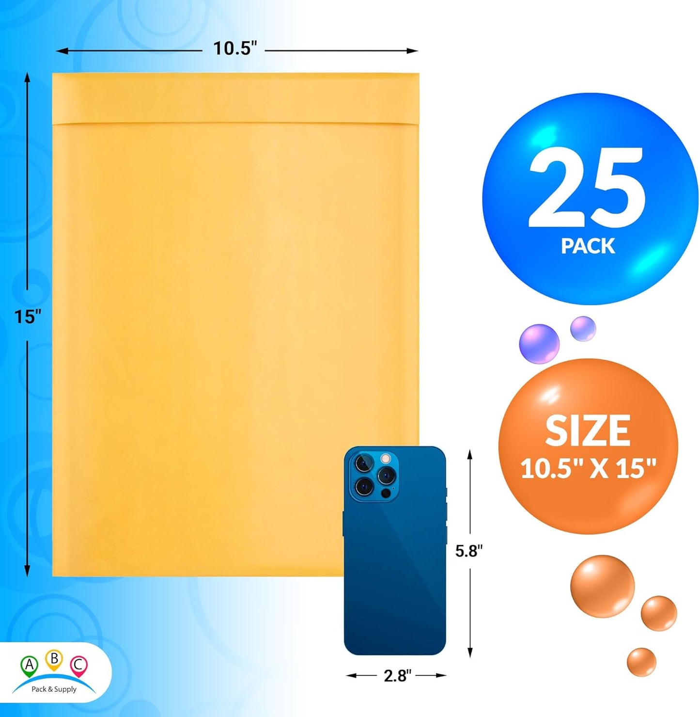 ABC PACK & SUPPLY Gold Kraft Bubble Mailer Envelopes, 10.5 x 15 Inches. 25 Pack Mail Padded Envelopes Self Seal. Kraft Bubble Mailers. Tear-Resistant Mailing Envelope Padded. Sturdy Paper Mailer
