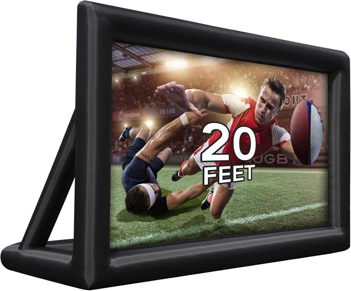 Inflatable Projector Screen, 20FT Portable Blow Up Outside Projector Screen, Front & Rear Projection, with Rope, Air Blower, Ground Nails and Carry Bag, for Theater/Football/Backyard Party