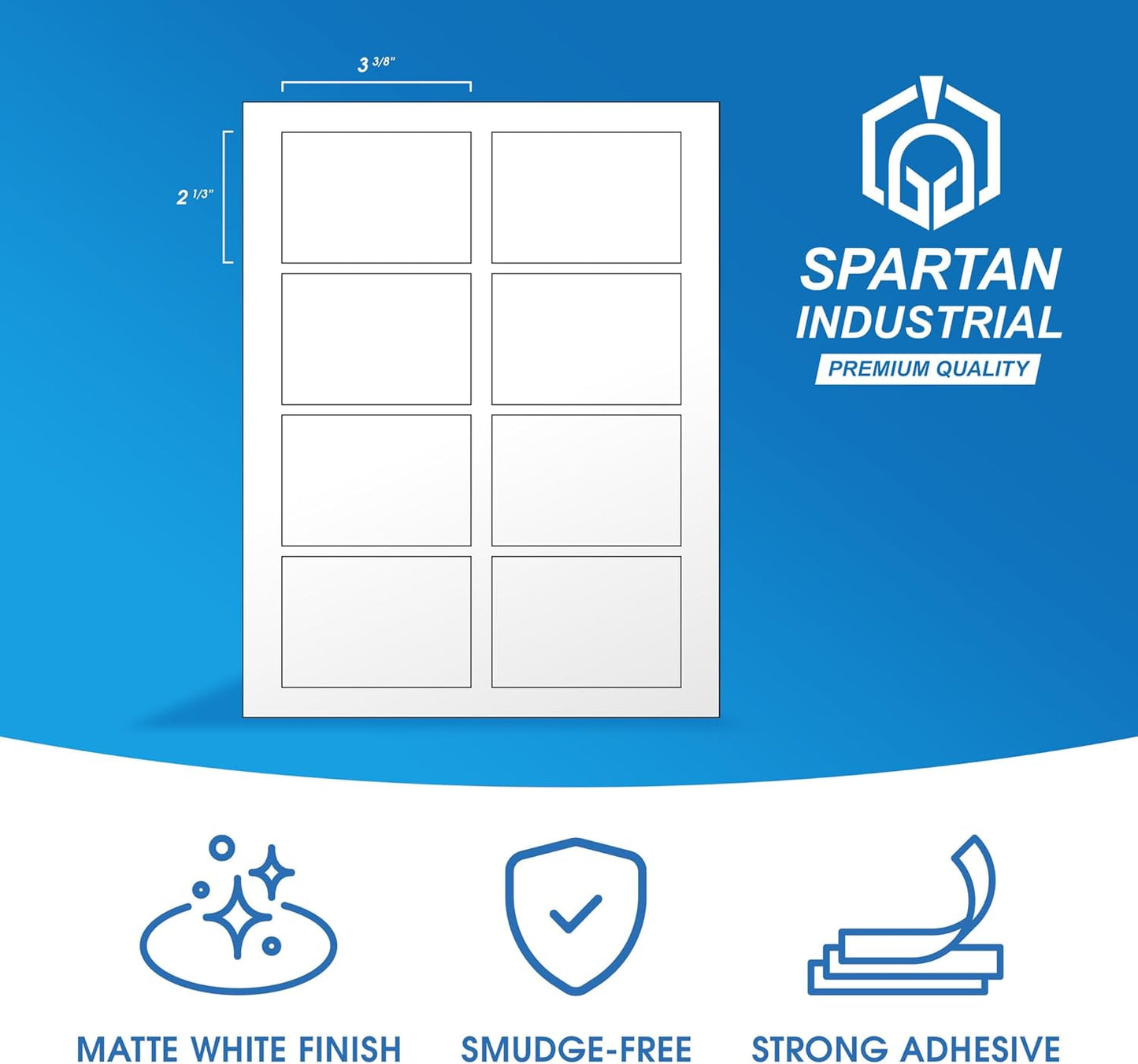 3 3/8" X 2 1/3" Matte White Name Tag Labels Compatible with Inkjet and Laser Printers - 100 Sheets, 800 Total Paper Stickers - Spartan Industrial