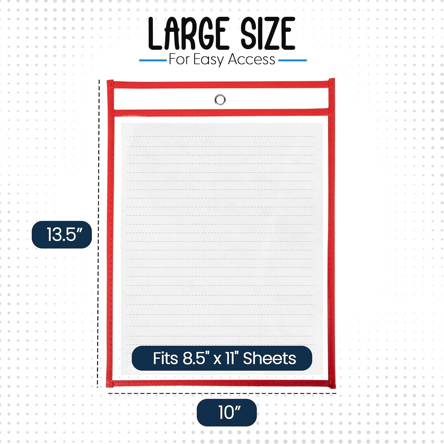 Essex Wares - 6 Pack, Red, Dry Erase Pocket Document Protectors, 10" Wide x 13.5" Tall - Clear Plastic Sleeves - Reusable & Easy Erase Plastic Invoice Holders, Water-Resistant & Durable
