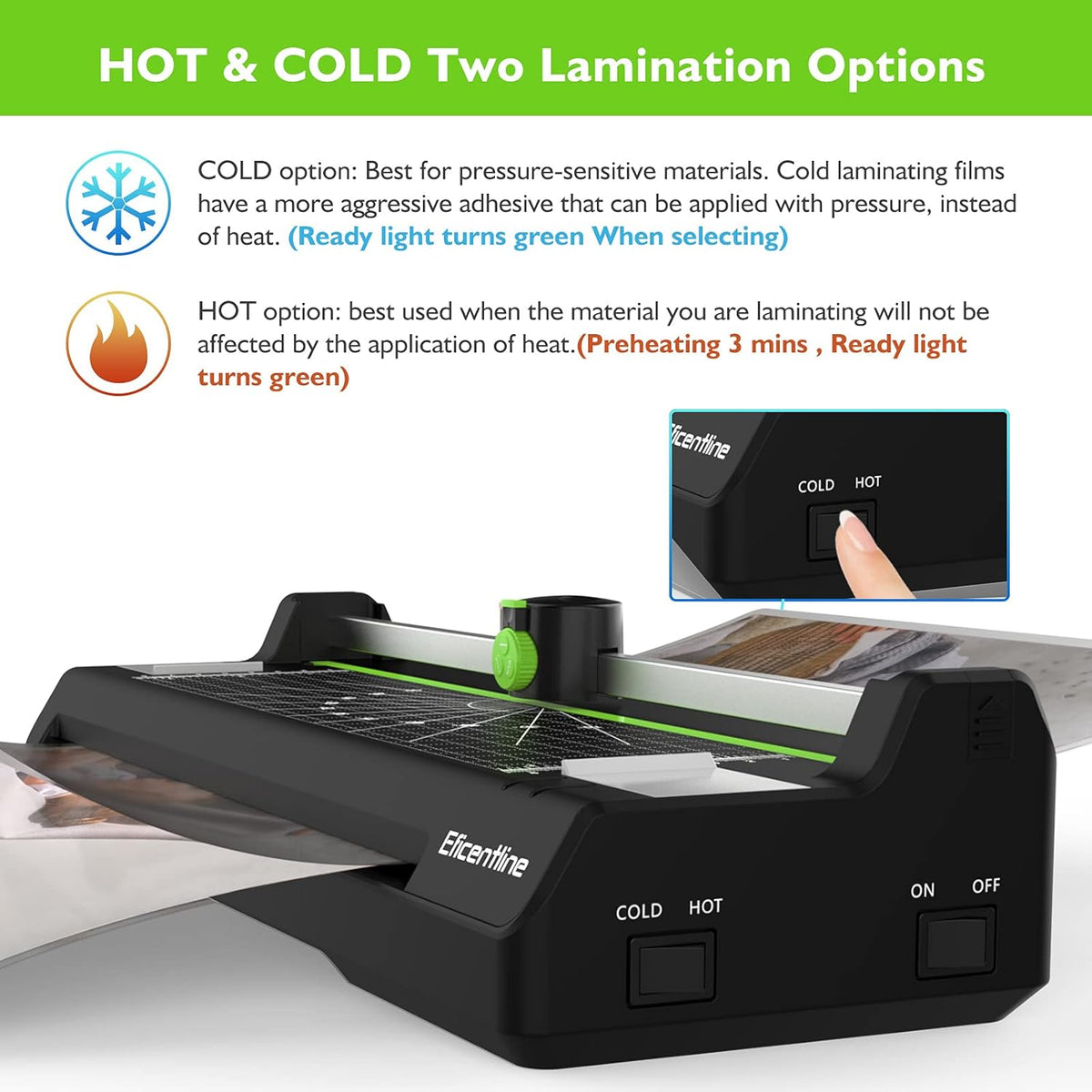 Laminator Machine for A3/A4/A6, Thermal Laminating Machine for Home Office School Use with 50 Pouches, Paper Trimmer and Corner Rounder (Green)