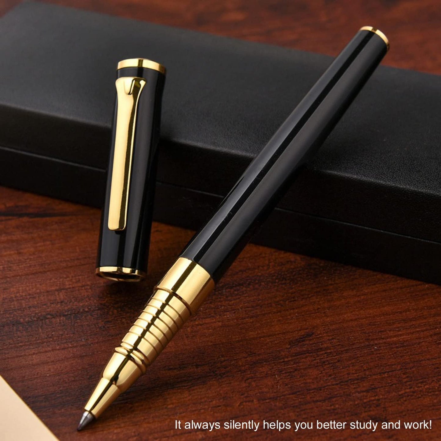 YIVONKA Luxury Ballpoint Pen Black Refill Line width 0.5mm,Best Office Pen Gift for Men & Women Professional Executive,Nice BallPens Classy Gift Box (Black)